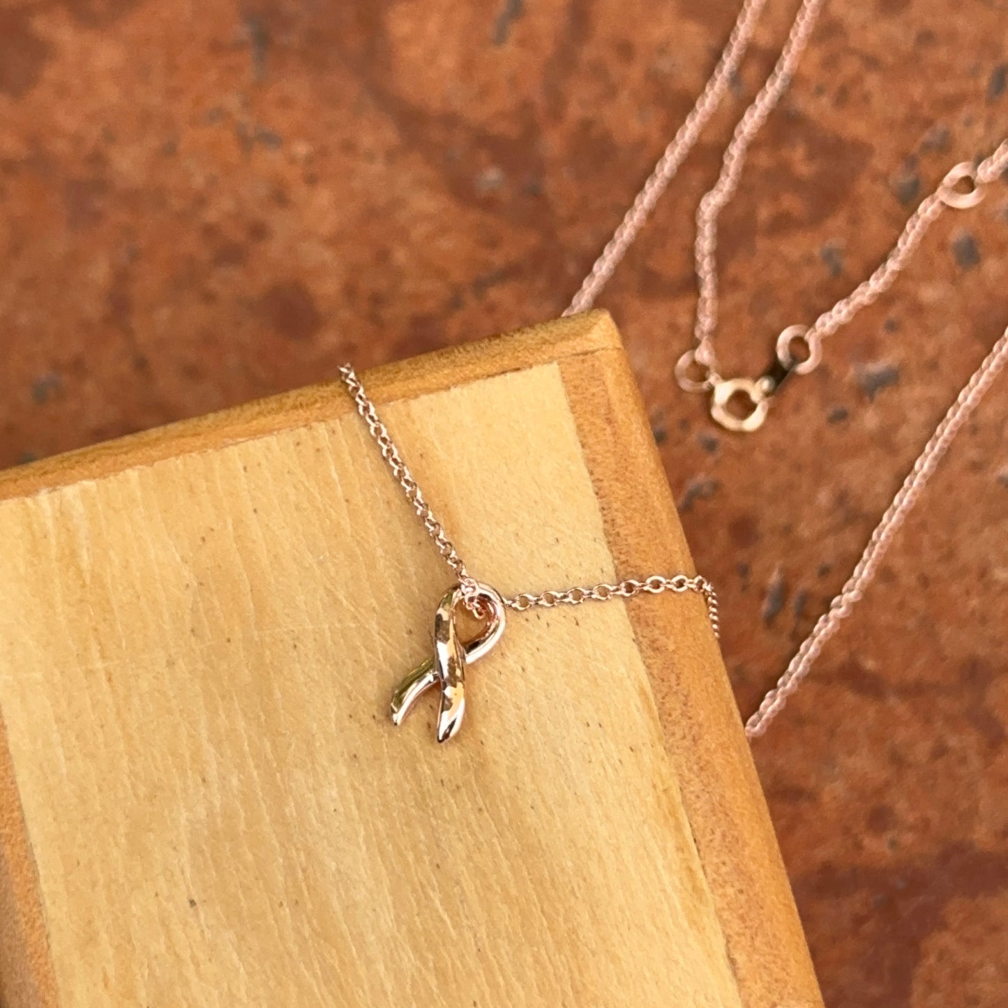 14KT Rose Gold Cancer Awareness Ribbon Pendant Chain Necklace