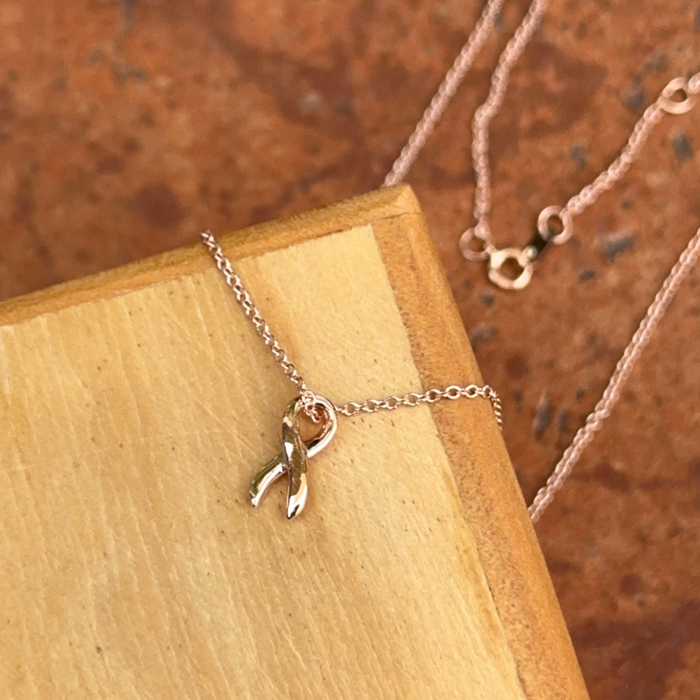 14KT Rose Gold Cancer Awareness Ribbon Pendant Chain Necklace