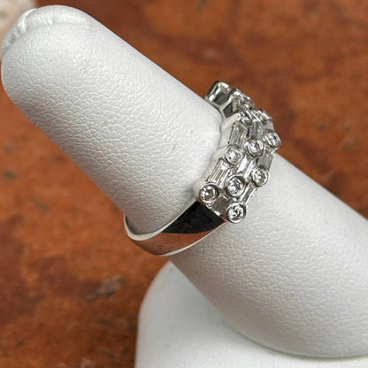 Estate 14KT White Gold Baguette & Round Bezel Set Diamond Band Ring
