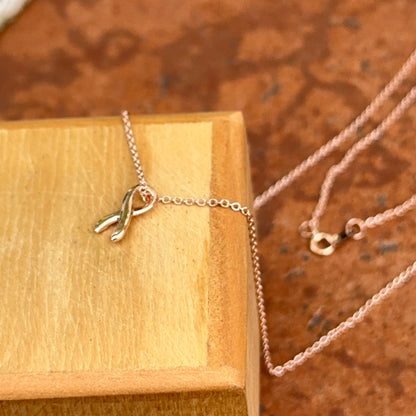 14KT Rose Gold Cancer Awareness Ribbon Pendant Chain Necklace