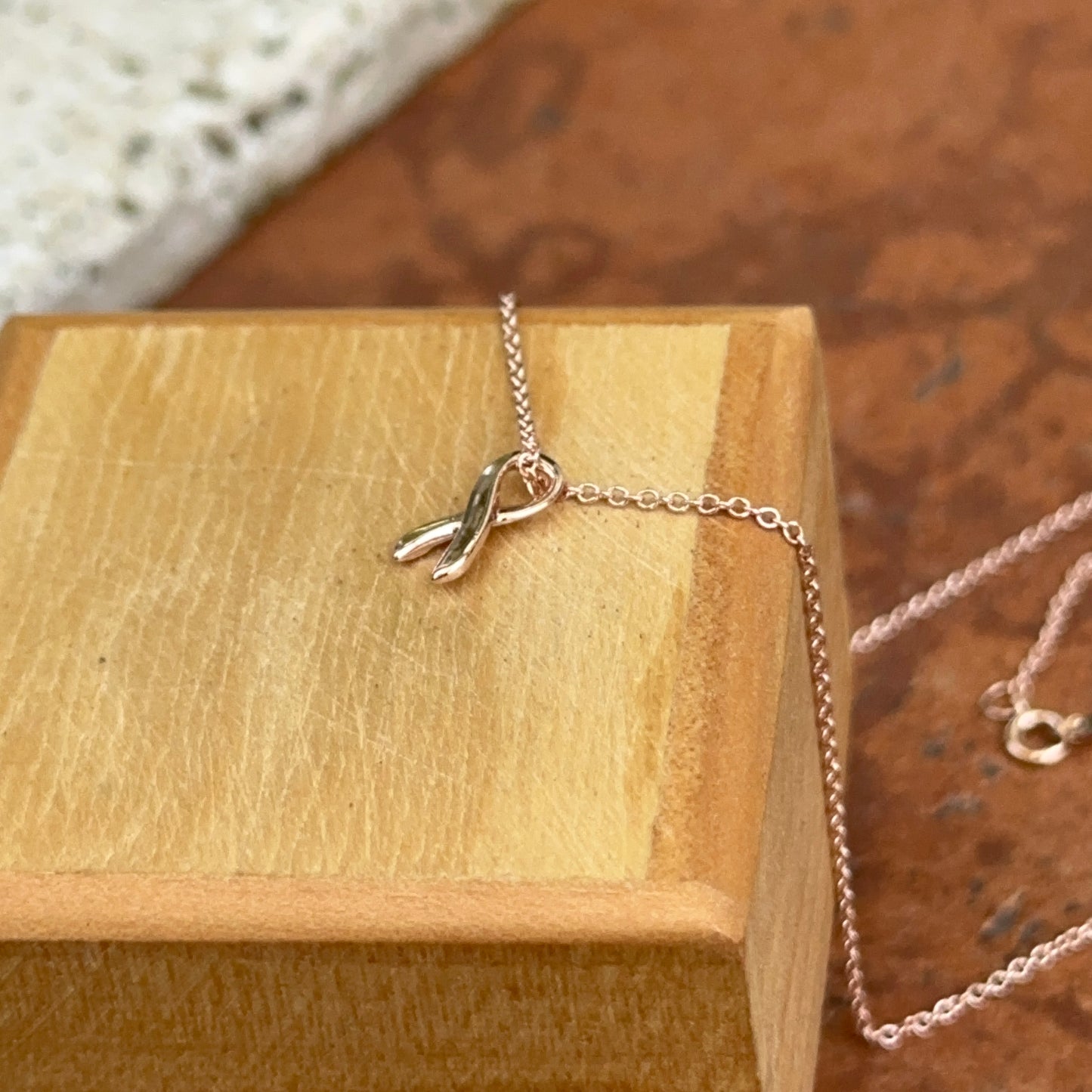 14KT Rose Gold Cancer Awareness Ribbon Pendant Chain Necklace