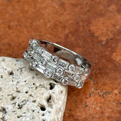 Estate 14KT White Gold Baguette & Round Bezel Set Diamond Band Ring