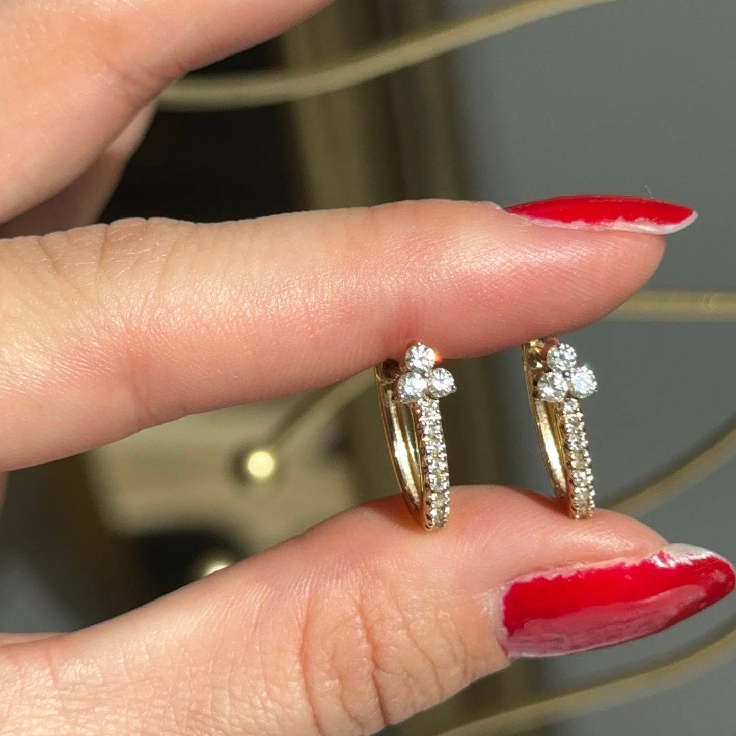 14KT Yellow Gold Mini Diamond Huggie Hoop Earrings