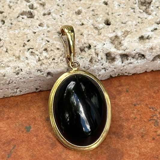 Estate 14KT Yellow Gold Oval Onyx Bezel Pendant Enhancer 32mm