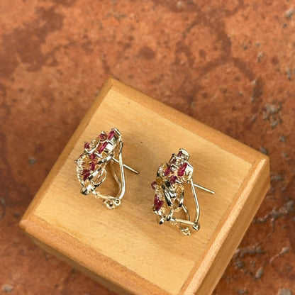 Estate 14KT Yellow Gold Marquise Rhodolite Garnet + Diamond Earrings