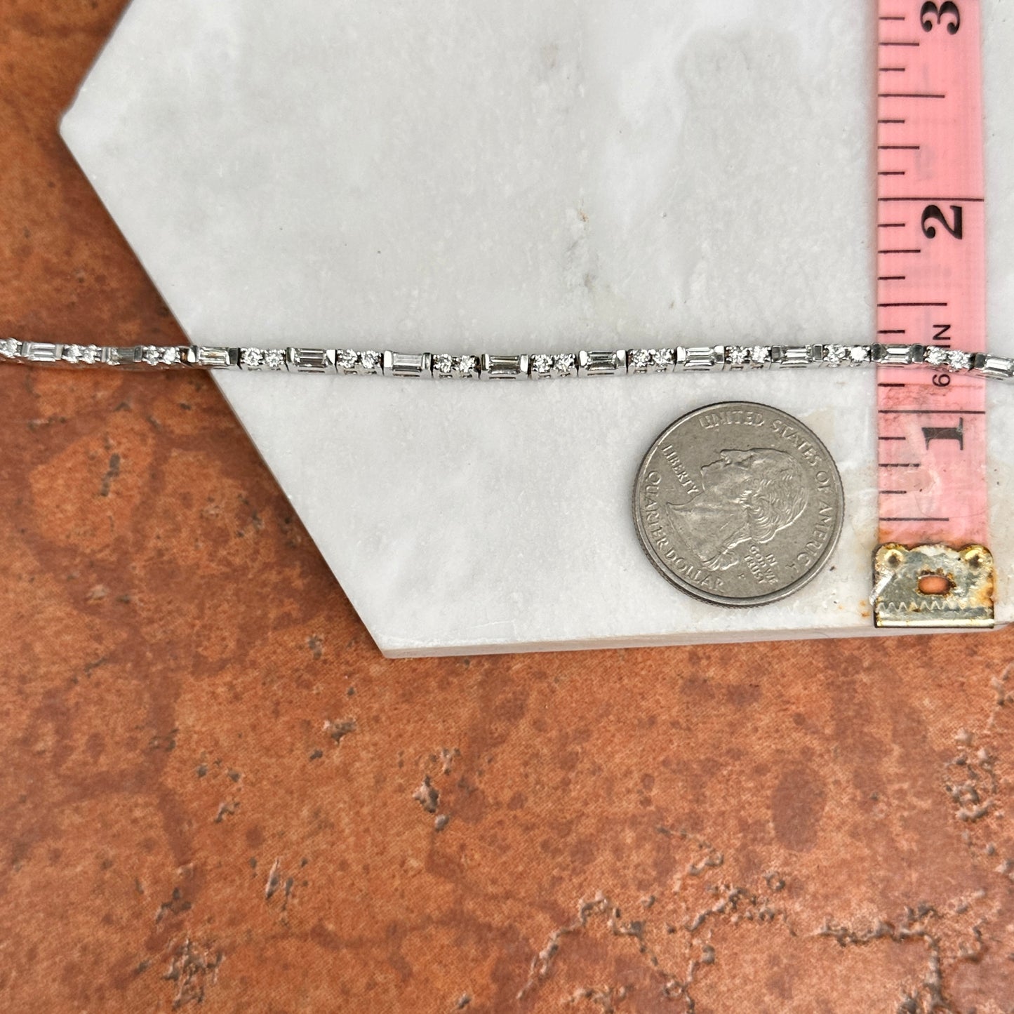 Estate 14KT White Gold Round & Baguette Diamond Basket Set Bracelet