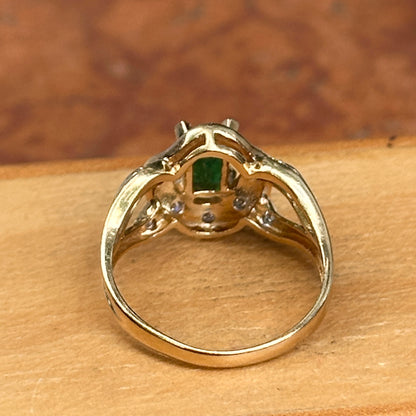 Estate 14KT Yellow Gold .55 CT Emerald-Cut Emerald + Diamond Ring