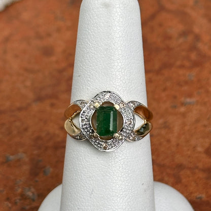 Estate 14KT Yellow Gold .55 CT Emerald-Cut Emerald + Diamond Ring