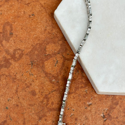 Estate 14KT White Gold Round & Baguette Diamond Basket Set Bracelet
