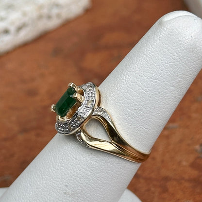 Estate 14KT Yellow Gold .55 CT Emerald-Cut Emerald + Diamond Ring