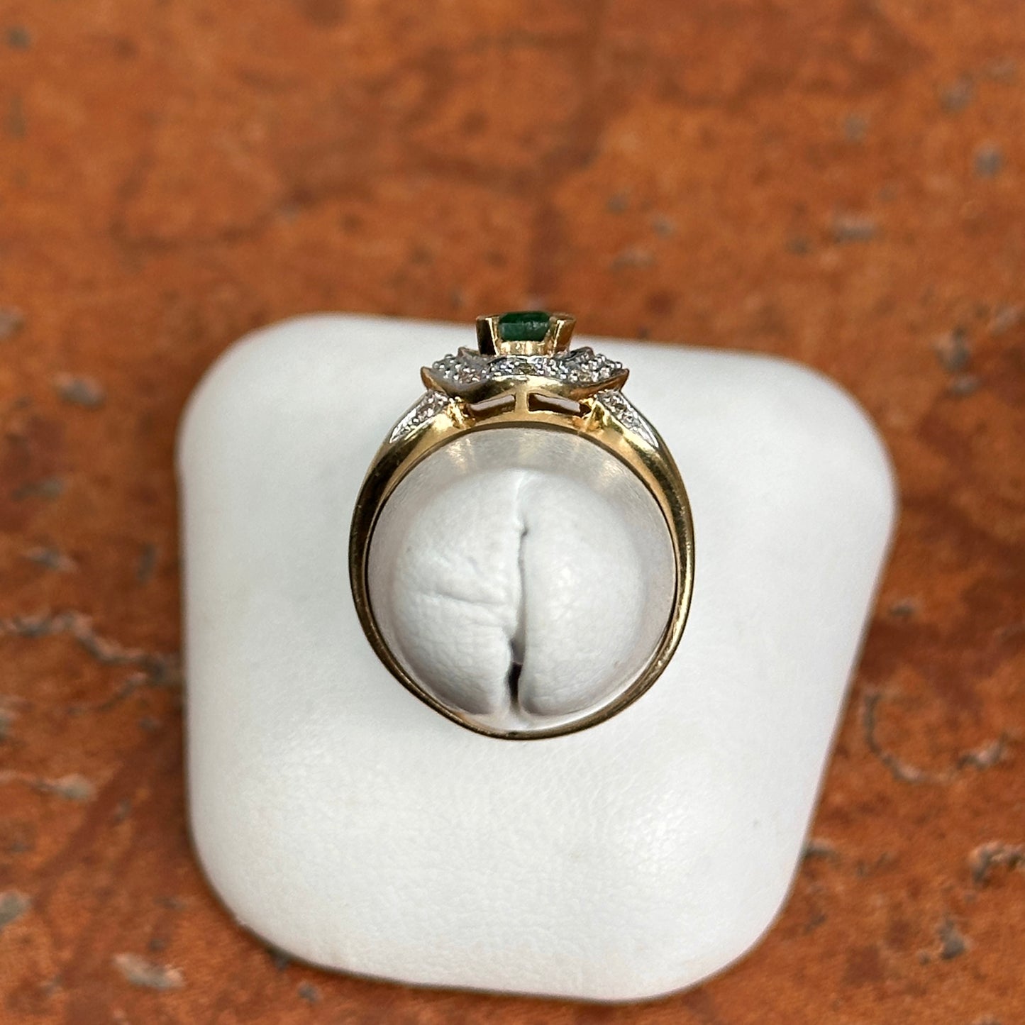 Estate 14KT Yellow Gold .55 CT Emerald-Cut Emerald + Diamond Ring