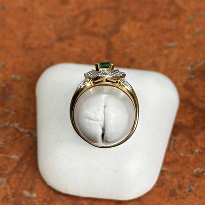 Estate 14KT Yellow Gold .55 CT Emerald-Cut Emerald + Diamond Ring