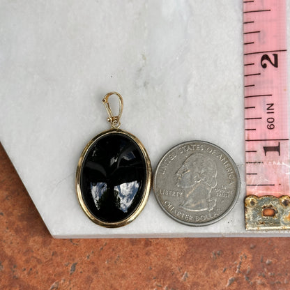 Estate 14KT Yellow God Oval Black Onyx Pendant Enhancer 38mm