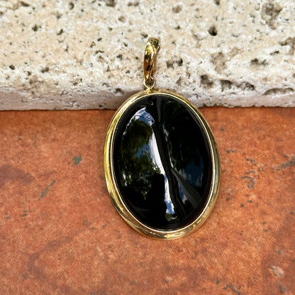 Estate 14KT Yellow God Oval Black Onyx Pendant Enhancer 38mm