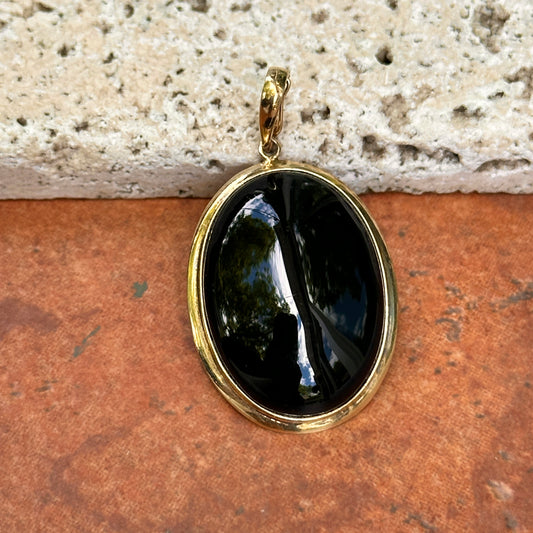 Estate 14KT Yellow God Oval Black Onyx Pendant Enhancer 38mm