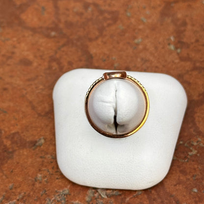 14KT Rose Gold Bezel Oval Geometric Gray Diamond Slice with Small White Diamonds Band Ring