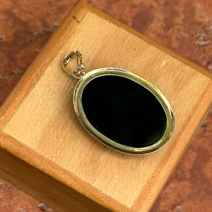 Estate 14KT Yellow God Oval Black Onyx Pendant Enhancer 38mm