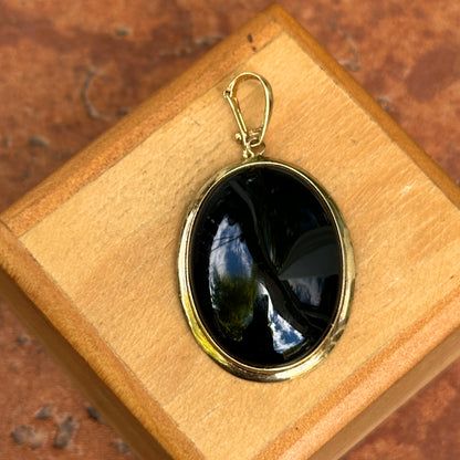 Estate 14KT Yellow God Oval Black Onyx Pendant Enhancer 38mm