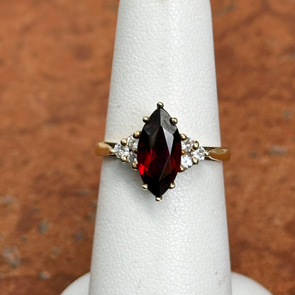 Estate 18KT Yellow Gold Marquise Garnet + Diamond Ring