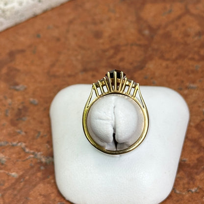 Estate 18KT Yellow Gold Marquise Garnet + Diamond Ring