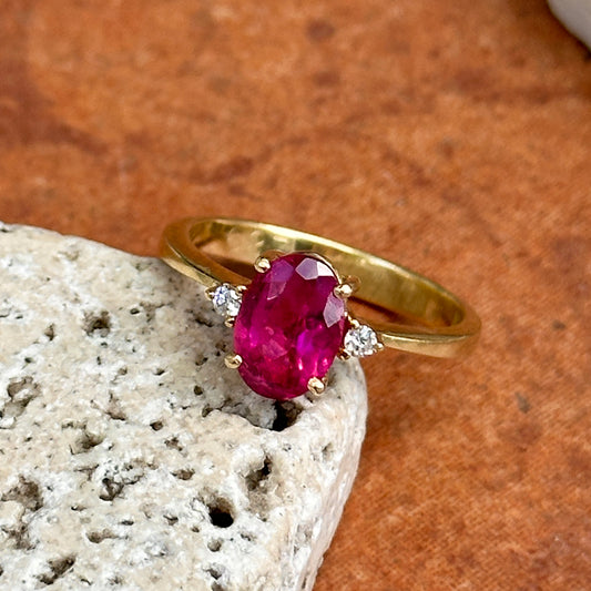 Estate 18KT Yellow Gold Oval Pink Tourmaline + Diamond Ring
