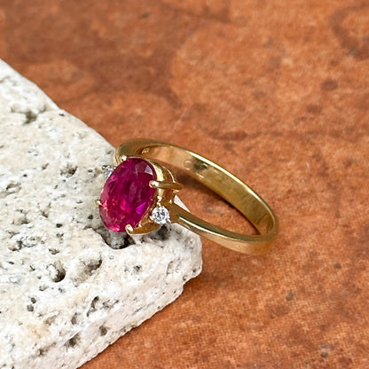 Estate 18KT Yellow Gold Oval Pink Tourmaline + Diamond Ring