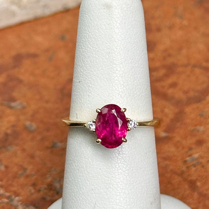 Estate 18KT Yellow Gold Oval Pink Tourmaline + Diamond Ring