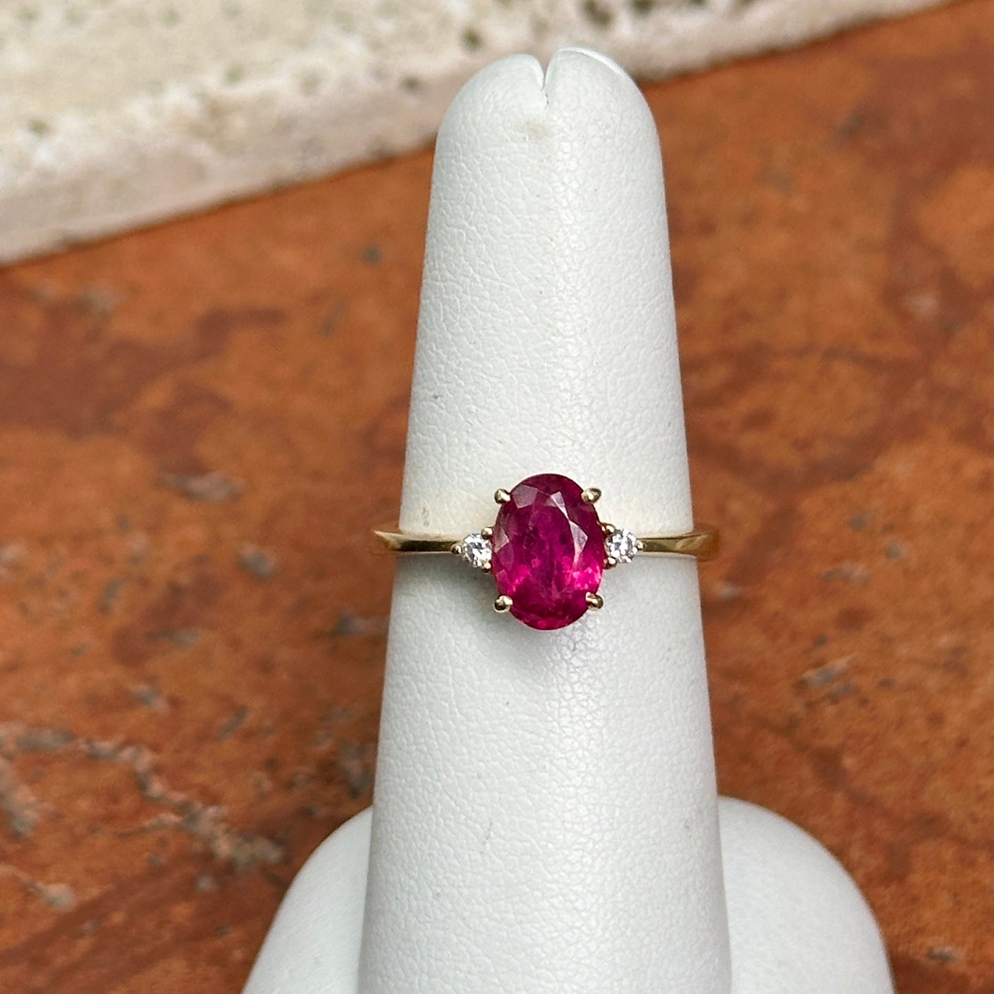Estate 18KT Yellow Gold Oval Pink Tourmaline + Diamond Ring