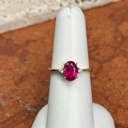 Estate 18KT Yellow Gold Oval Pink Tourmaline + Diamond Ring