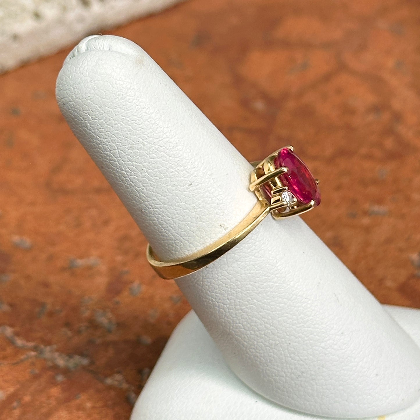 Estate 18KT Yellow Gold Oval Pink Tourmaline + Diamond Ring