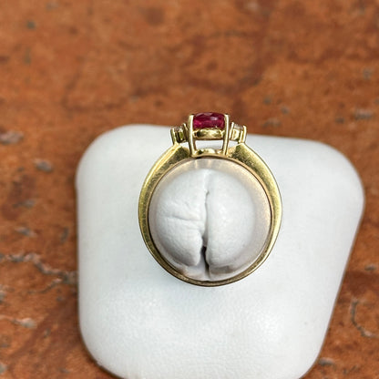Estate 18KT Yellow Gold Oval Pink Tourmaline + Diamond Ring