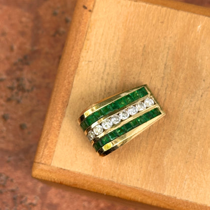 Estate 14KT Yellow Gold Emerald + Diamond Channel-Set Slide Pendant