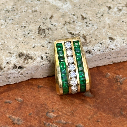 Estate 14KT Yellow Gold Emerald + Diamond Channel-Set Slide Pendant