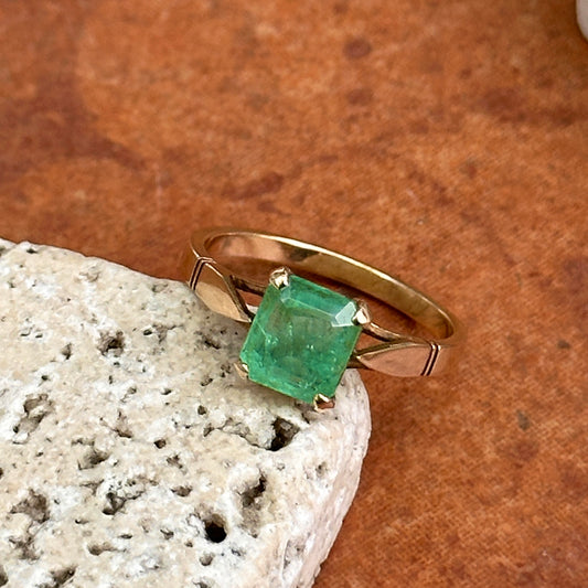 Estate 14KT Yellow Gold Emerald-Cut Emerald Ring