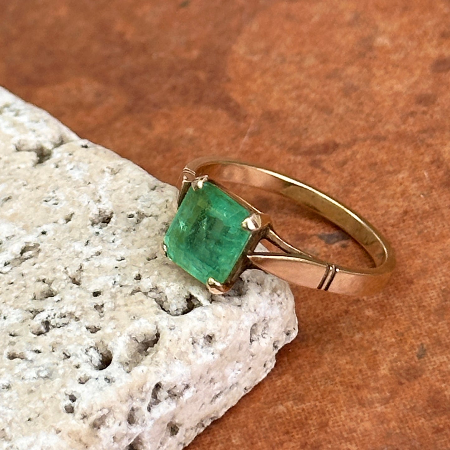 Estate 14KT Yellow Gold Emerald-Cut Emerald Ring