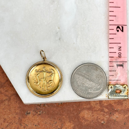 Estate 18KT Yellow Gold Byzantine Man with 2 Lions Concave Coin Pendant