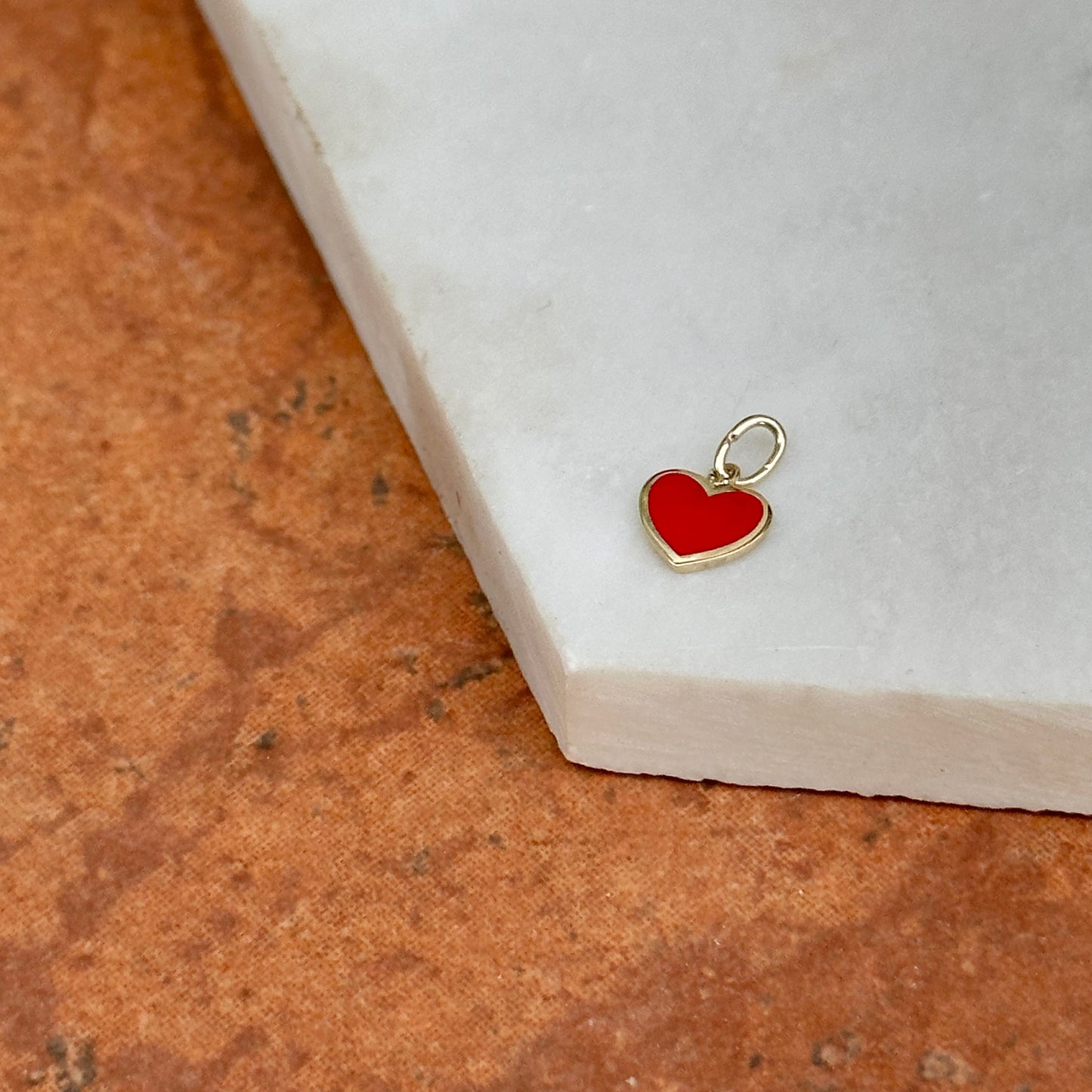 14KT Yellow Gold Red Enamel Heart Pendant Charm