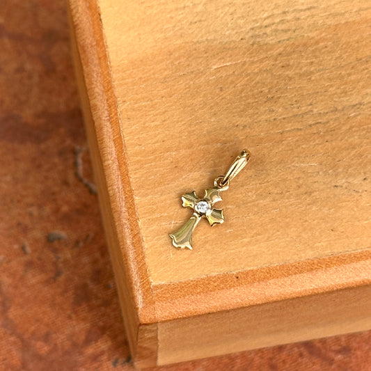 14KT Yellow Gold Mini CZ Stone Cross Pendant Charm