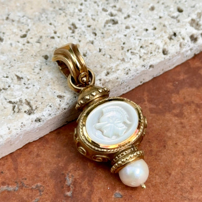 Estate 18KT Yellow Gold Carved Mother of Pearl Intaglio Pendant Enhancer