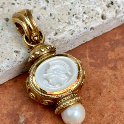 Estate 18KT Yellow Gold Carved Mother of Pearl Intaglio Pendant Enhancer