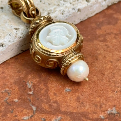 Estate 18KT Yellow Gold Carved Mother of Pearl Intaglio Pendant Enhancer