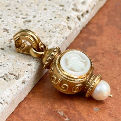 Estate 18KT Yellow Gold Carved Mother of Pearl Intaglio Pendant Enhancer