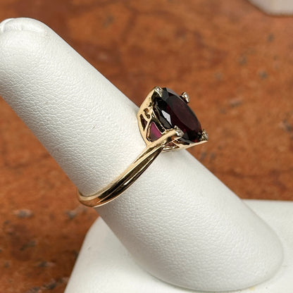 Estate 14KT Yellow Gold Oval Faceted Raspberry Garnet + Diamond Ring
