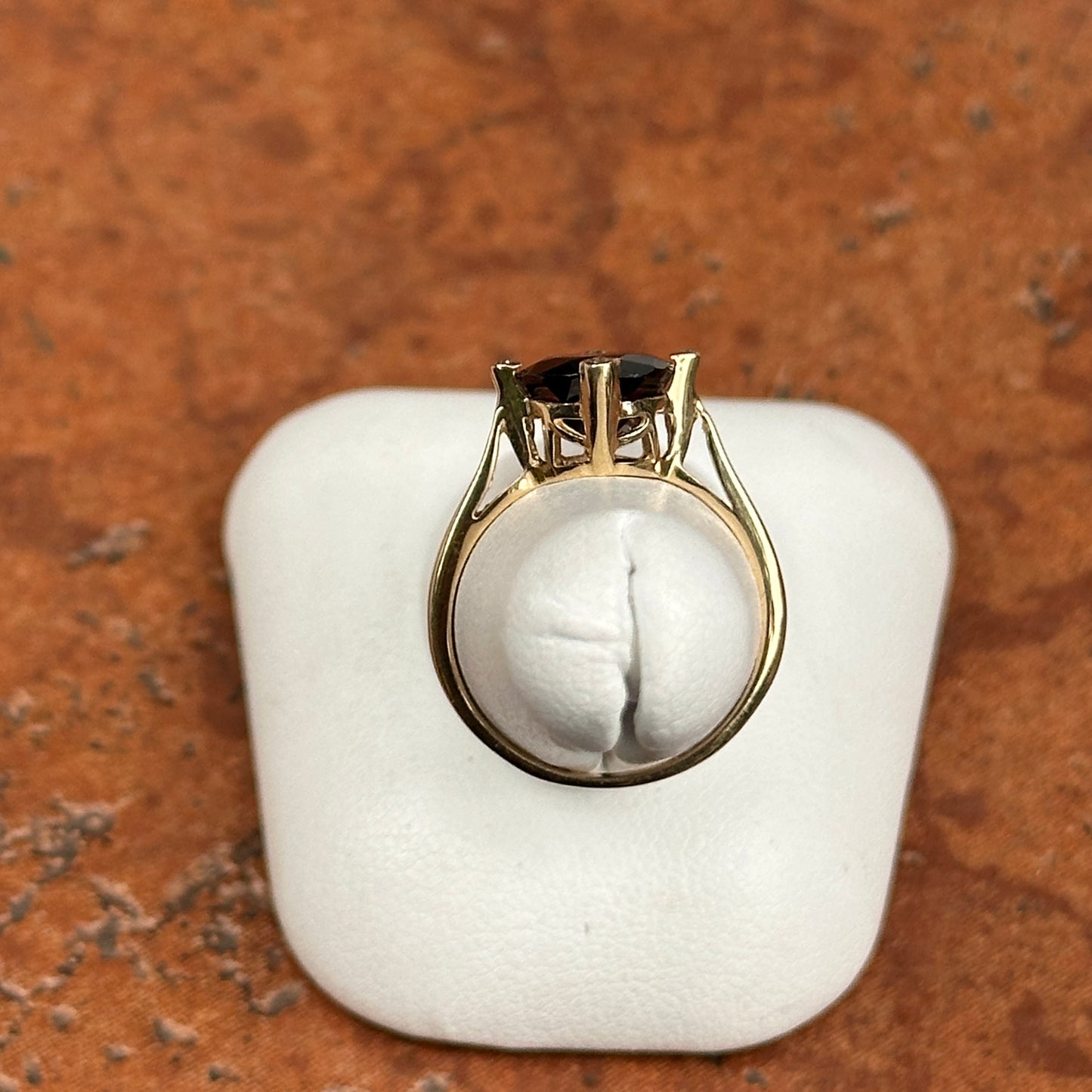 Estate 14KT Yellow Gold Oval Faceted Raspberry Garnet + Diamond Ring