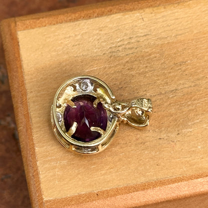 Estate 14KT Yellow Gold Oval Amethyst + Gypsy-Set Diamond Pendant Enhancer