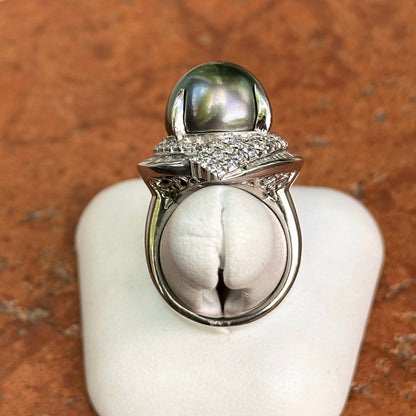 Estate Platinum Gray Tahitian Pearl + Diamond Cluster Ring