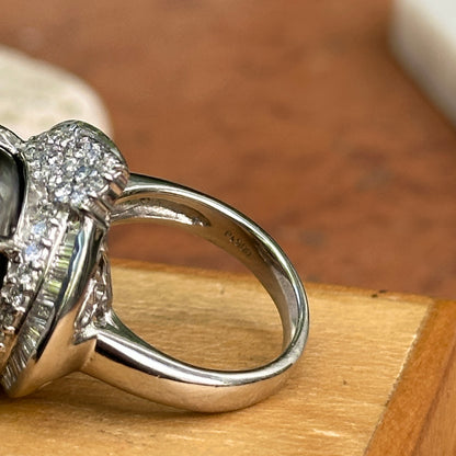 Estate Platinum Gray Tahitian Pearl + Diamond Cluster Ring