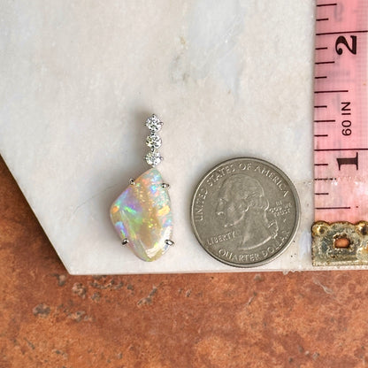 Estate Platinum Abstract Opal + Diamond Pendant Slide