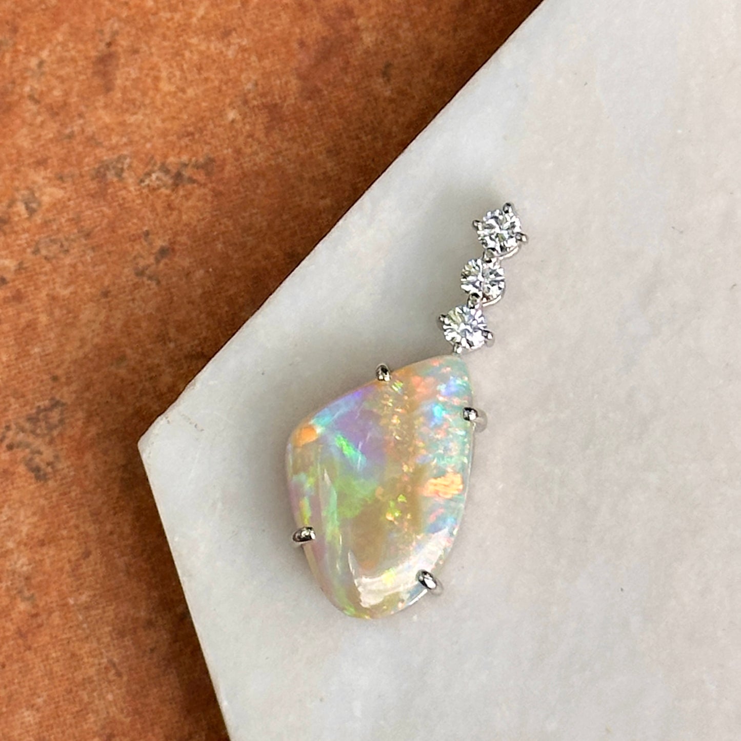Estate Platinum Abstract Opal + Diamond Pendant Slide
