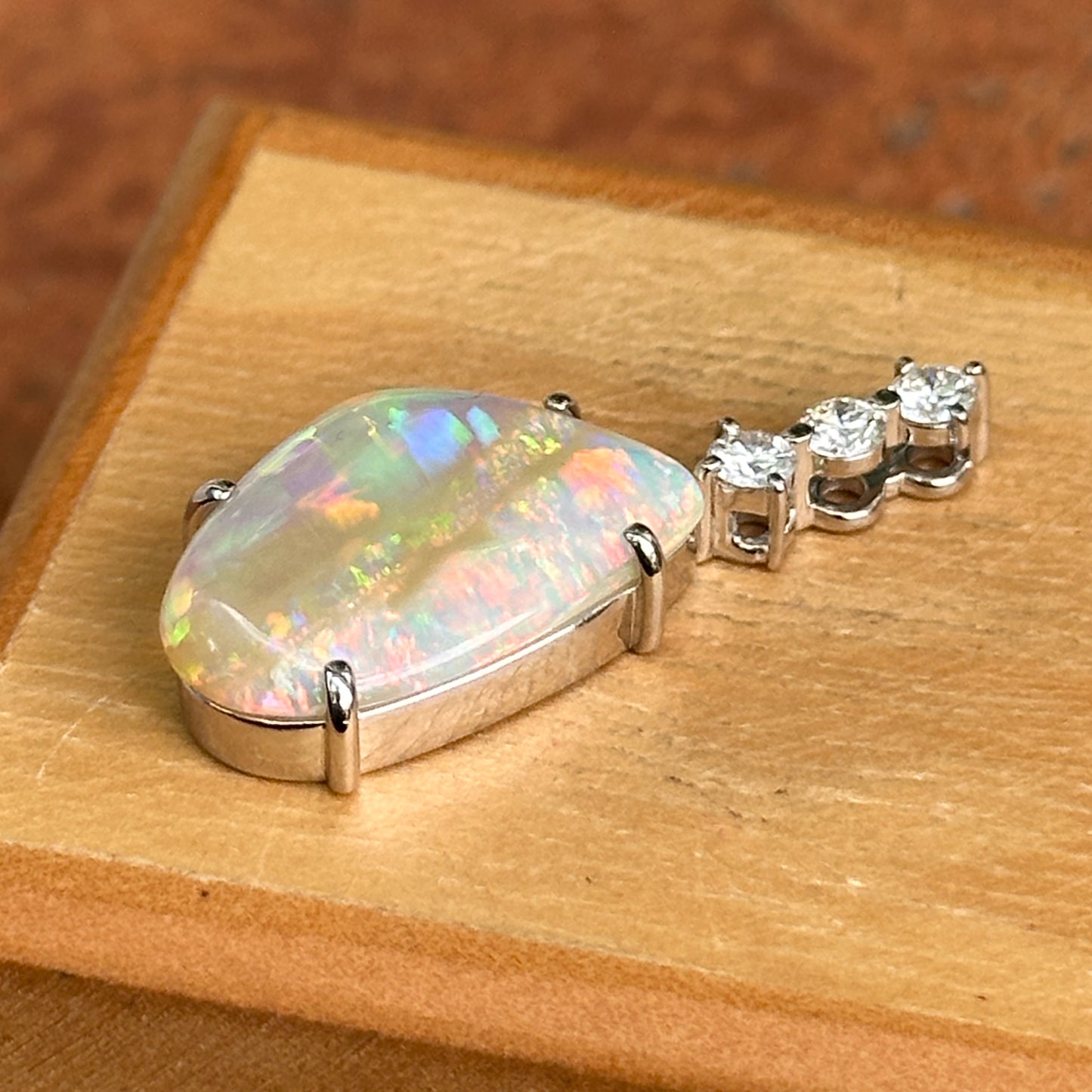 Estate Platinum Abstract Opal + Diamond Pendant Slide
